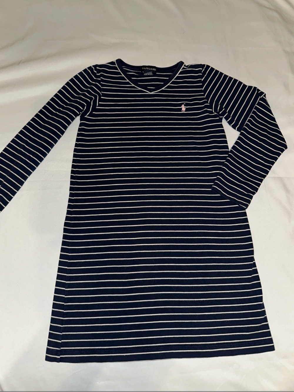 Ralph Lauren Navy & White Striped Long-Sleeve A-Line Dress